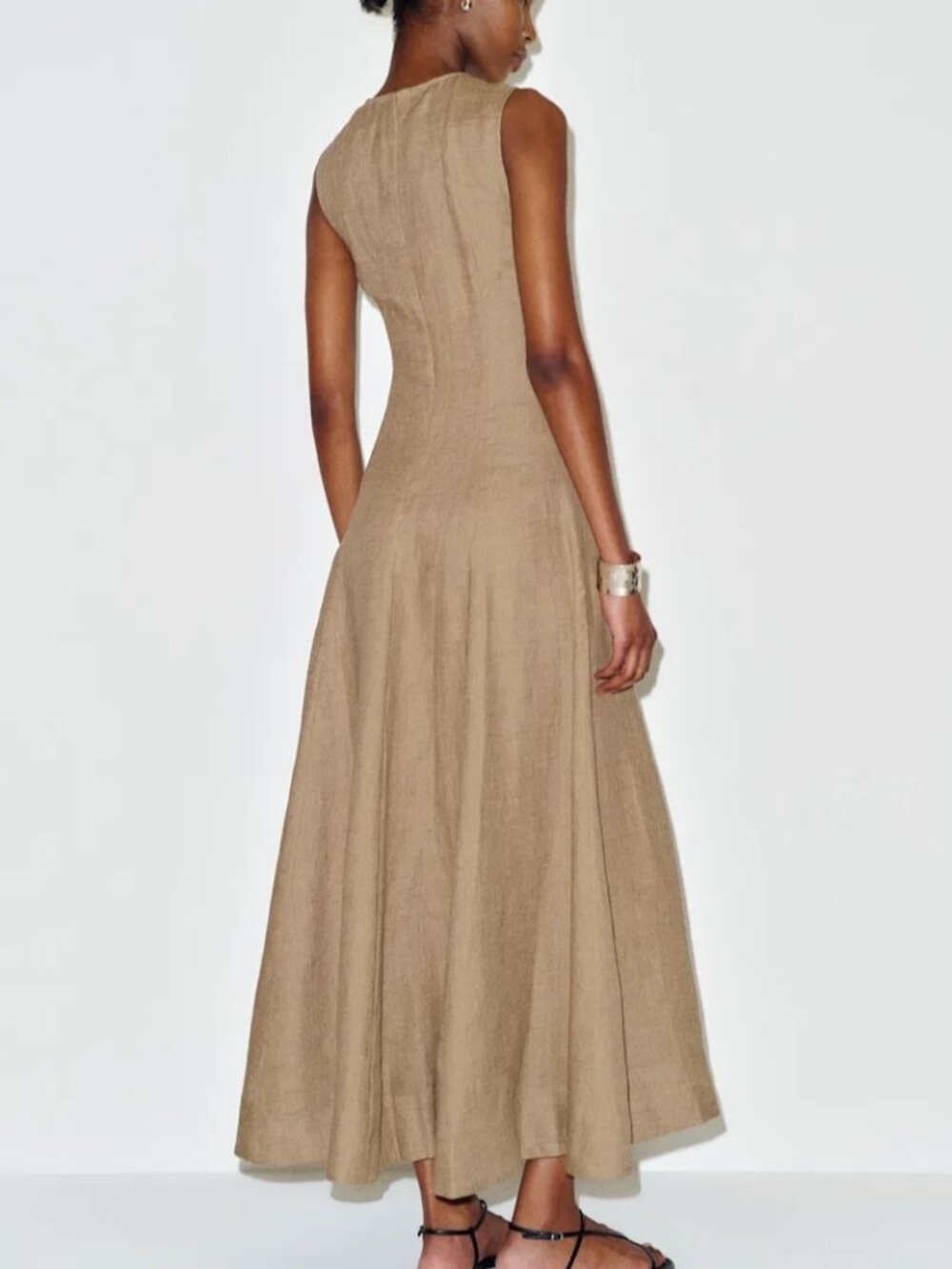NEW Reformation Cecilia Linen Sleeveless Maxi Dress Dark Oatmeal Tan | US 2 UK 6 - Picture 4 of 12